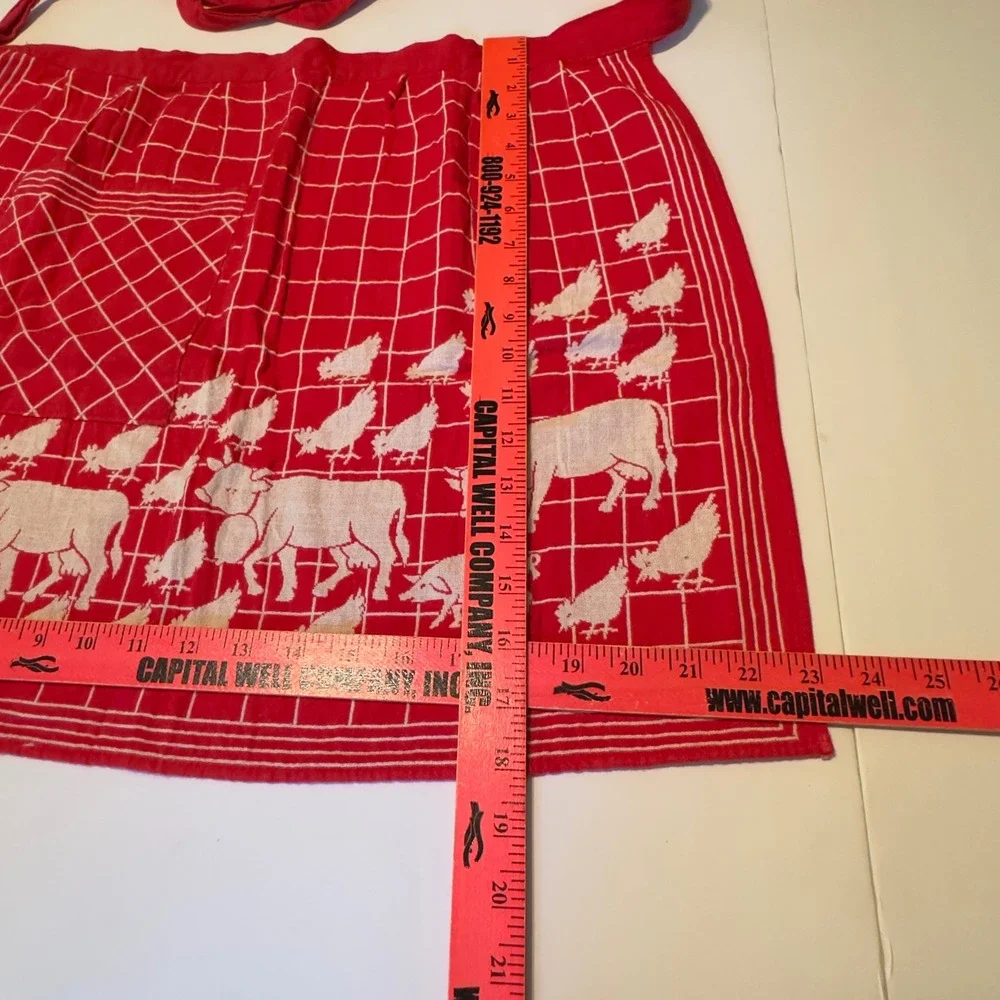 Vintage Tiroler Webkunst Red Farm Animal Cotton Half Apron Made in Austria